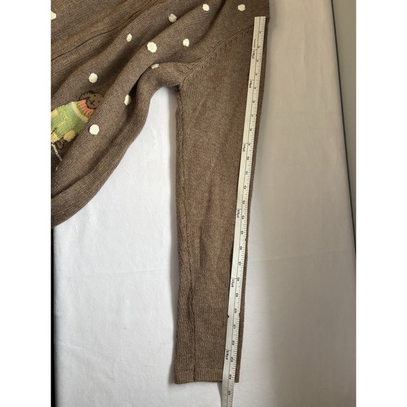 Crazy Horse Liz Claiborne Petite L Brown Full-Zip Sweater Snow Embroidered Dogs - Picture 10 of 11